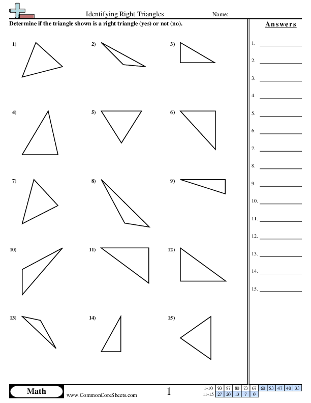 Identifying Right Triangles worksheet